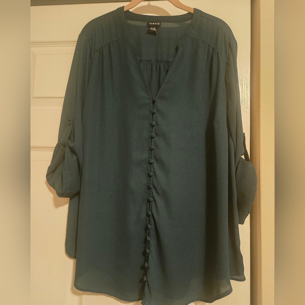 Torrid Green Baby Doll Button Up Blouse
